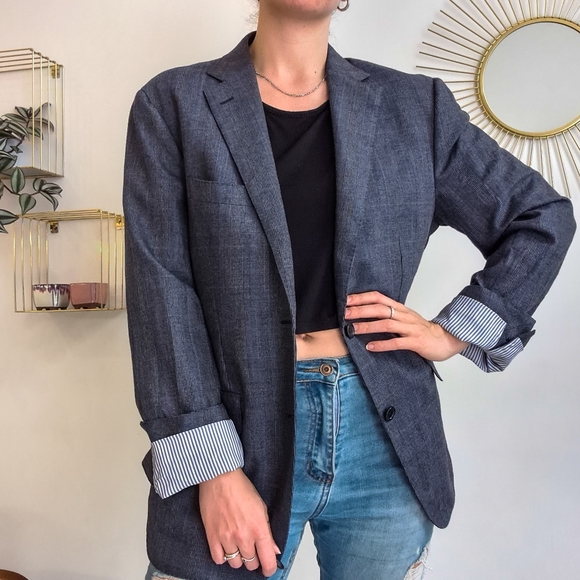 M.J. Bale wool blazer / suit jacket, navy and charcoal checked / plaid, 42R - Picture 9 of 17